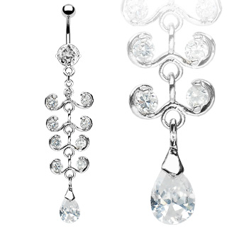 Piercing nombril pendentif chandelier pierres claires