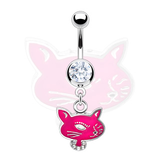 Piercing nombril pendentif tte de chat rose