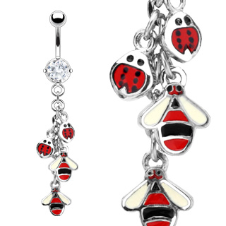 Piercing nombril pendentif coccinelles et abeilles