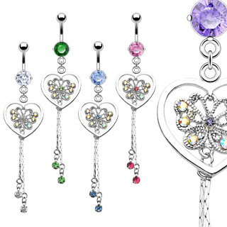 Piercing nombril pendentif coeur avec fleur
