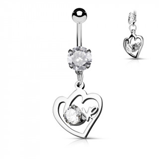 Piercing nombril pendentif coeur love  strass