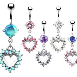 Piercing nombril pendentif coeur pav