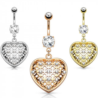 Piercing nombril pendentif coeur perfor avec strass