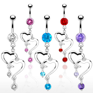 Piercing nombril pendentif coeurs croiss