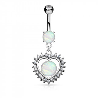 Piercing nombril pendentif coeurs strass et Opales