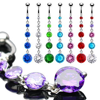 Piercing nombril pendentif de 4 pierres rondes