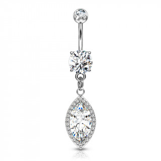 Piercing nombril à pendentif en ellipse pavé de zirconiums