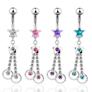 Piercing nombril pendentif �toile et anneaux