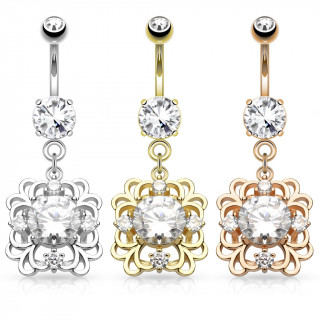 Piercing nombril pendentif fleur  ptales en coeurs