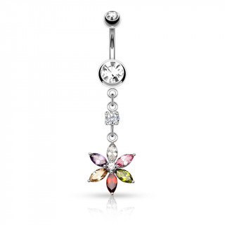 Piercing nombril pendentif fleur  pierres tailles en Marquise