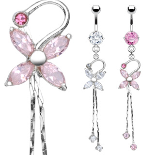 Piercing nombril pendentif fleur � quatre p�tales