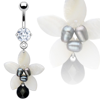 Piercing nombril pendentif fleur de perles