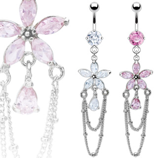 Piercing nombril pendentif fleur sertie de 5 p�tales
