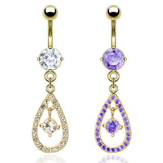 Piercing nombril pendentif goutte et pierre suspendue