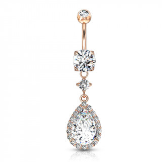 Piercing nombril à pendentif goutte pavée de zirconiums - Cuivré