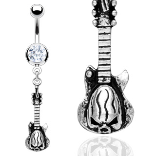 Piercing nombril pendentif guitare avec crane