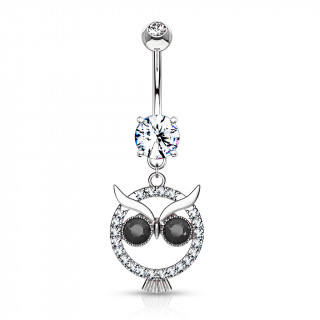 Piercing nombril pendentif hibou rond