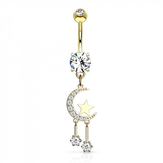 Piercing nombril pendentif lune  toiles suspendues - Plaqu or