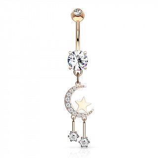 Piercing nombril pendentif lune  toiles suspendues - Plaqu or rose