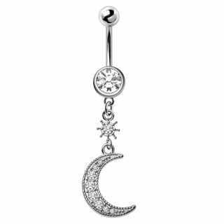 Piercing nombril pendentif Lune scintillante