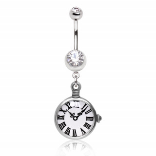 Piercing nombril pendentif montre gousset (non fonctionnelle)