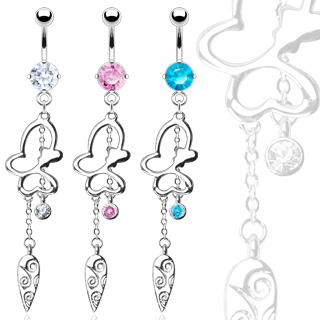 Piercing nombril pendentif papillon et feuille