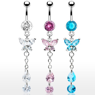 Piercing nombril pendentif papillon et pierres