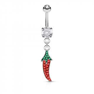 Piercing nombril pendentif piment rouge  strass