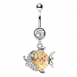 Piercing nombril pendentif poisson strass et cailles synthtiques