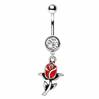 Piercing nombril pendentif rose rouge