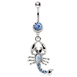 Piercing nombril pendentif scorpion argent  pierres bleues