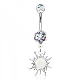 Piercing nombril pendentif soleil tribal  opale - Blanc