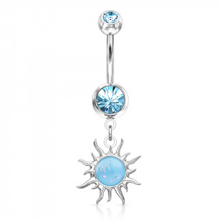 Piercing nombril pendentif soleil tribal  opale - Bleu aqua