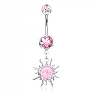 Piercing nombril pendentif soleil tribal  opale - Rose