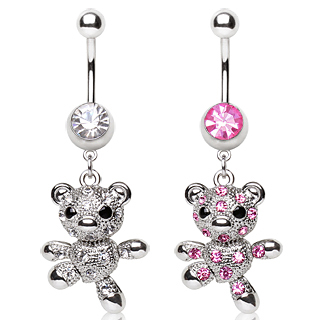 Piercing nombril pendentif teddy bear strass