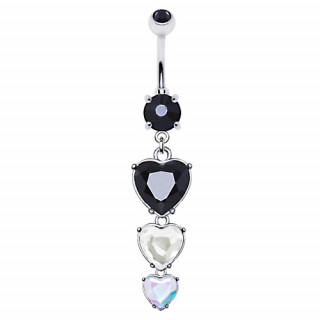 Piercing nombril serti à pendentif trio de coeurs