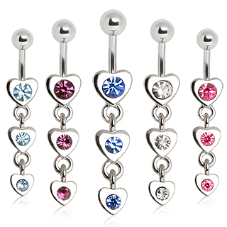 Piercing nombril pendentif trio de coeurs