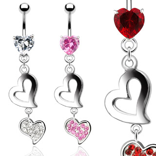 Piercing nombril pendentif triple coeur  pendentifs