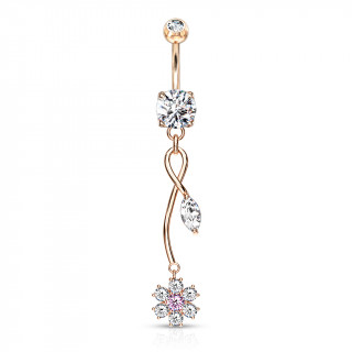 Piercing nombril pendentif vigne fleurie plaqu or rose