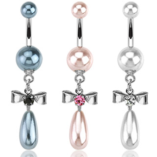 Piercing nombril perles et noeud papillon serti