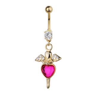 Piercing nombril petit ange dor  grand coeur rose