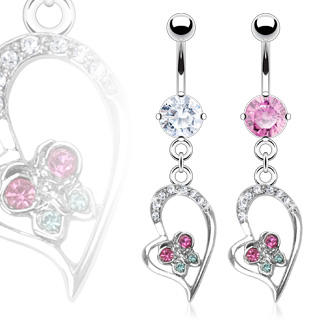 Piercing nombril petit coeur et papillon