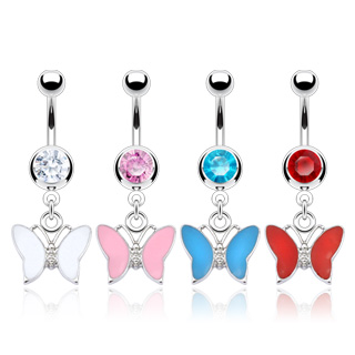 Piercing nombril petit papillon  ailes colores unies