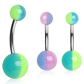 Piercing nombril phosphorescent  boules bicolores