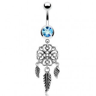 Piercing nombril pige  rves  3 plumes et strass aqua