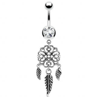 Piercing nombril pige  rves  3 plumes et strass clair