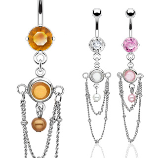 Piercing nombril pierres, chaines et perle