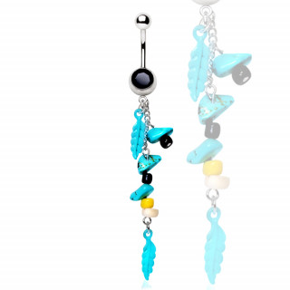 Piercing nombril pierres et plumes de turquoise