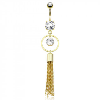 Piercing nombril plaqué or avec anneau et choche de chainettes