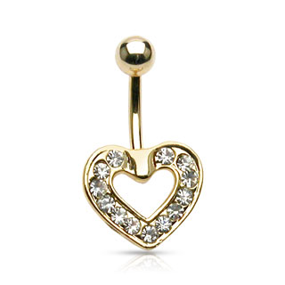 Piercing nombril plaqu or avec coeur  coutours de pierres